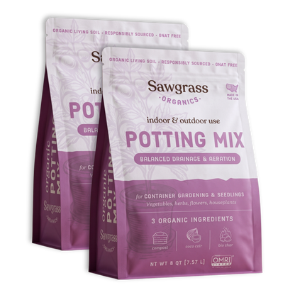 Two 8 QT bags of Sawgrass Organics Potting Mix, the 2-pack option