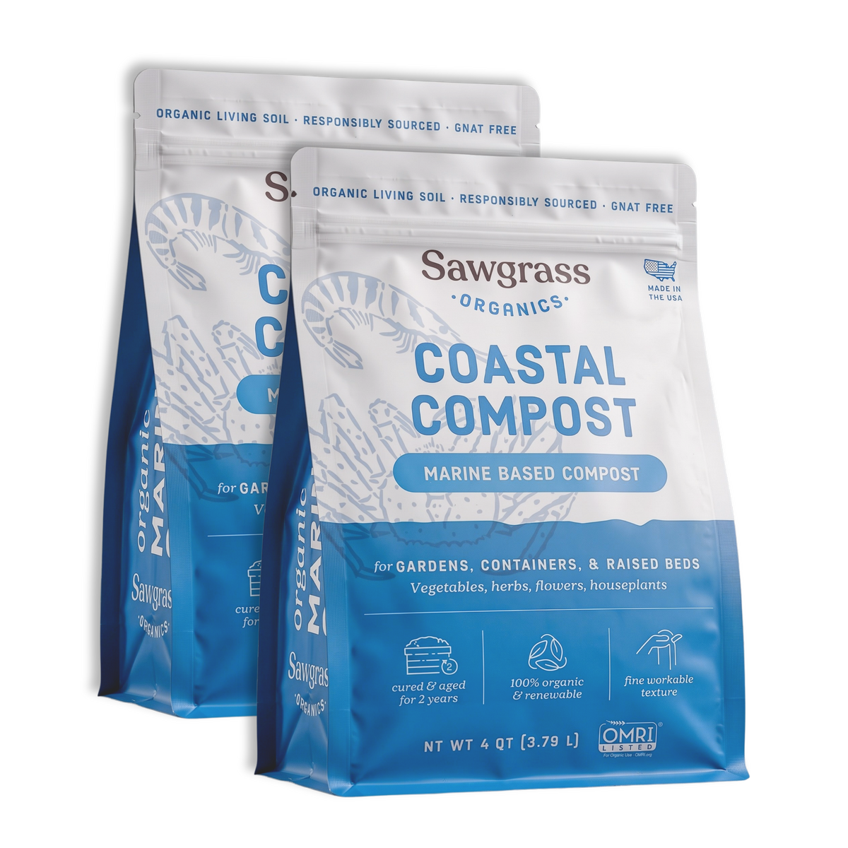 Two 4 QT bags of Sawgrass Organics Coastal Compost, the 2-pack option